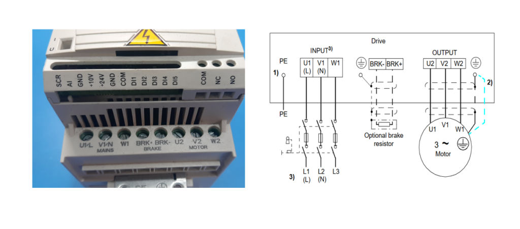 ABB ACS150 drive power wiring image