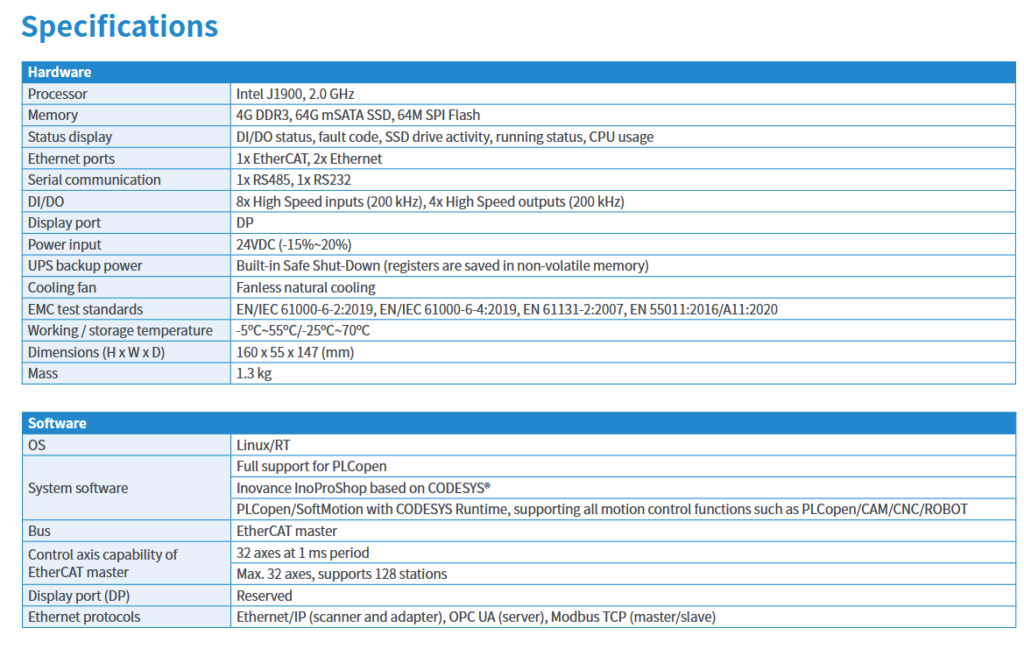 Inovance AC703 specifications image