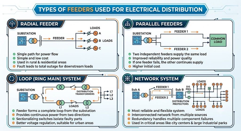 TYPES OF FEEDERS USED FOR ELECTRICAL DISTRIBUTION